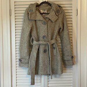 NWT Buckle BKE coat belted hooded boucle taupe grey women small